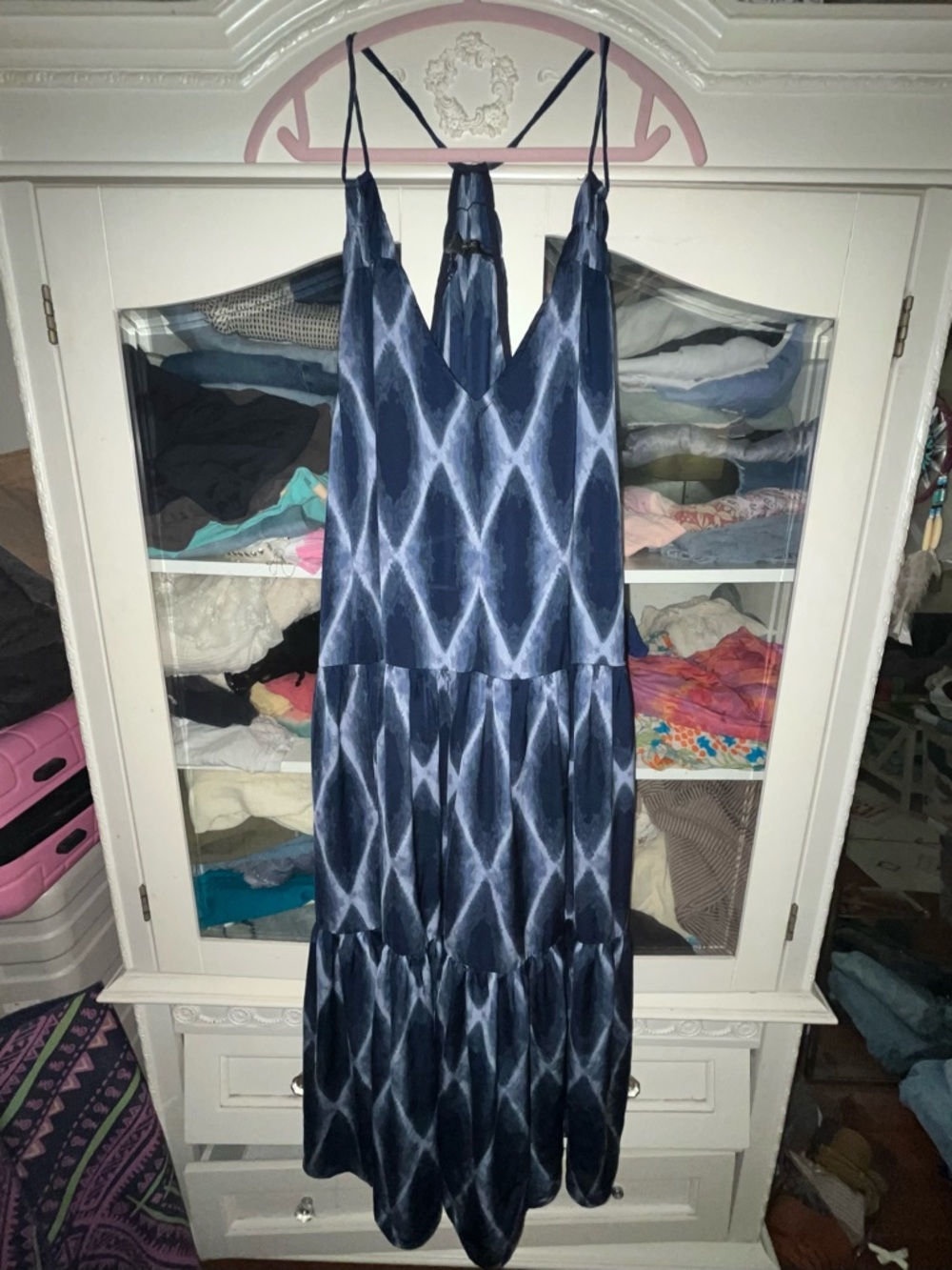 💙🤍Banana Republic Navy Tie-Dye V-Neck Tiered Maxi Dress